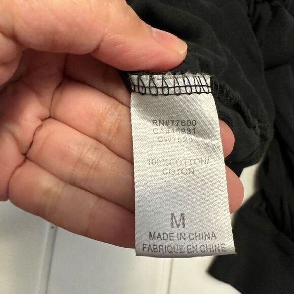 CHASER‎ Black Scoop Neck Ruffled Shoulder Long sleeve Top in medium Cotton - Picture 6 of 8